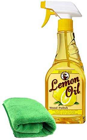 Howard Lemon Oil Furniture Polish for Finished Wood Surfaces, Natural Cleaner and Conditioner Kit with Microfibre Applicator Cloth, 16oz 473ml