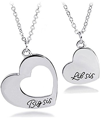 Halskette mit Herz-Anhänger für 2 große Schwestern und kleine Schwester, Roségold Edelstahl