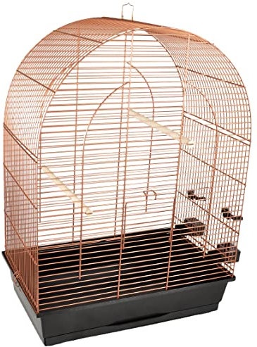 Flamingo Vogelkäfig – Voliere Vögel – Sittichkäfig Klara 3 Kupfer/Schwarz – 54×34×74,5 cm – 2 Sitzstangen & 2 Näpfe, Frontklappe, Kunststoff-Schublade, EU-Herstellung