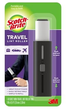 Scotch-Brite Mini Travel Lint Roller with Cover, 30 Sheets, Retractable, Refillable Lint Brush