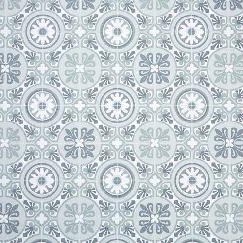 Moroccan Tile Design Cushion Vinyl Flooring Sheet Blue Green & White Patterned Non Slip Lino Conservatory Kitchen Bathroom Floor (Tangier 08, Sample)