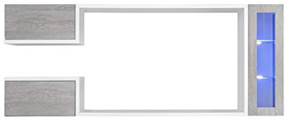 MB Muebles Bonitos, Ensemble de Meubles de Salon Urko avec Meuble TV, Design Moderne, Lumière LED, Couleur Blanc et Gris, Longueur 230 cm