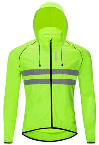 WOSAWE Veste de Cyclisme avec Capuche Cachée, Hauts de Vélo de Montagne Haute Visibilité Coupe-vent pour Randonnée, Course, Camping, Équitation (Vert, XXL)