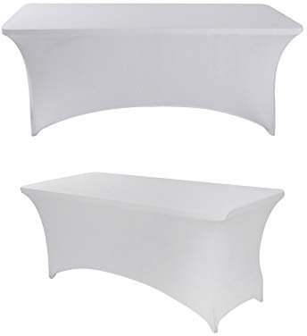 SweetEasy 2 Stück Elastan-Tischdecken, dehnbar, dehnbar, Tischröcke für Hochzeit, Party, Babyparty, Dessert, Schreibtisch, Dekoration, Messe, Display, 243,8 cm L x 76,2 cm B x 76,2 cm H (weiß)