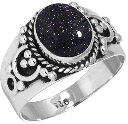 Jeweloporium 925 Silber Ringe für Damen Größe 70(22.3) Blauer Sonnenstein mit Stein Solitär Silber Ringe das Erntedankfest Geschenk Kostüm Schmuck