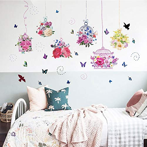 Dass Wand-Aufkleber-Hirtenart-Blumen-kleine Vogelkäfig Pflanze, Removable Art Vinyl Wandplakat, for Wohnzimmer Mädchen Schlafzimmer und Büro-Dekoration