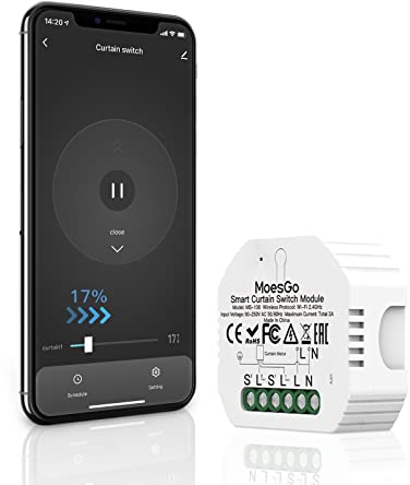 MoesGo Interruptor Persianas WiFi,Alexa Relé Inteligente para Persianas,Cortinas,Toldos Eléctricas,Control de App y Voz Alexa/Google Home,Porcentaje Ajuste,Temporizado