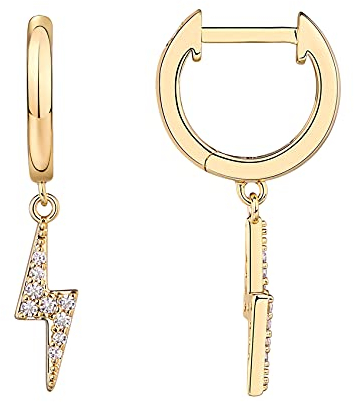 PAVOI 14K Yellow Gold Plated S925 Sterling Silver Post Drop/Dangle Huggie Earrings for Women | Dainty Lightning Bolt Earrings