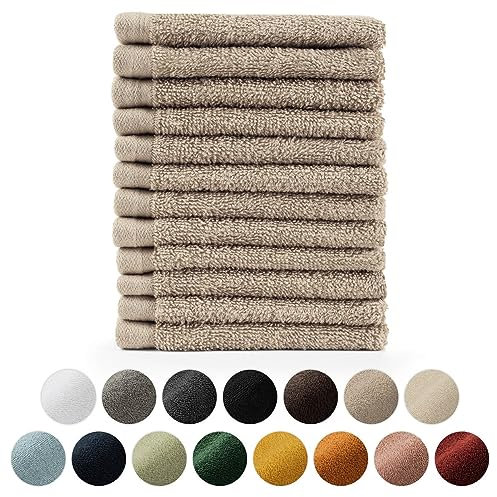 Blumtal Premium Frottier Gästehandtücher Set 12 teilig 100% Baumwolle - Oeko-TEX zertifiziertes Gästehandtuch 12x (30x30 cm) - saugstarkes Gästetücher Set waschbar °60 - Handtücher Beige/Taupe