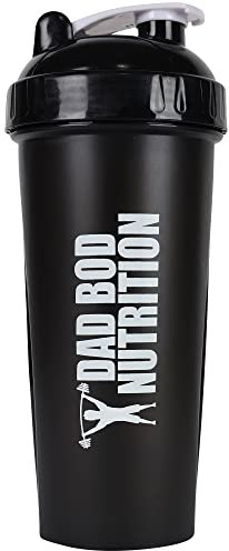 Funny Protein Shaker Botella de agua por Dad Bod Nutrition - Taza de 20 oz (tapa negra)