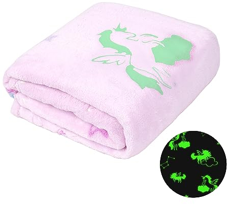 Winthome Kuscheldecke Kinder, Deck Glow In The Dark, Fleecedecke Weiche Flauschig, Babydecke Warme Kuschelig, Kinderdecke für Mädchen Junge, Geschenke (Rosa-Einhorn, 130×170cm)