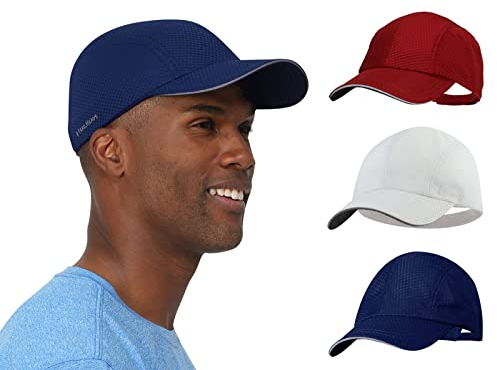 TrailHeads Race Day Performance Laufkappe – Kappe Herren – Leichte, Schnell Trocknende Herren Cap – Laufmütze Herren - Weiß-Rot-Marineblau 3er Pack