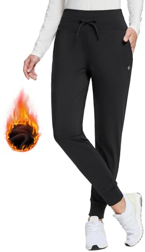 baleaf Women's Fleece Lined Joggers High Waisted Water Resistant Thermal Winter Trousers Running Yoga Pants Black L