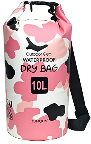 YUMQUA Dry Bag Wasserdichter Tasche 5L 10L 20L 30L 40L wasserdichte Beutel Packsack für Kajak Boot Angeln Rafting Camping Snowboarden Schwimmen Wassersport (Rosa Camouflage, 10L)