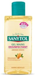 Sanytol - Gel Mains Désinfectant Peaux Sensibles - Amande Douce - 75 ml - Bactéricide, Virucide, Fongicide - Hypoallergénique, Testé Dermatologiquement