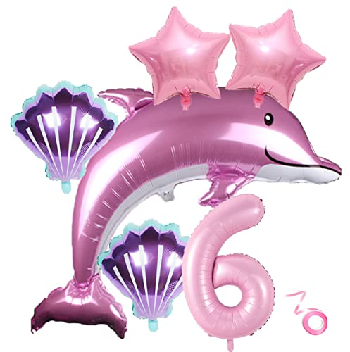 Delfin Luftballon Set 6. Geburtstag Mädchen Rosa Kindergeburtstag Mädchen Geburtstag Delphin Ballon 6 Jahre Ozean Geburtstagsdeko 6 Jahre XXL Zahl 6 Zahlen Ballon Rosa Ozean Tiere Geburtstagsfeier