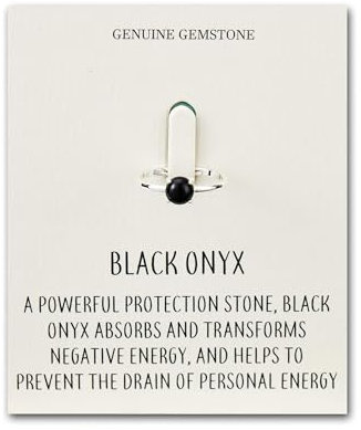 Philip Jones Black Onyx Adjustable Ring with Quote Card