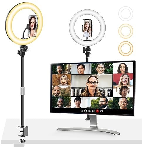 Evershop Desk Ring Light for Laptop with Phone Stand, Video Conference Lighting Zoom Meeting Webcam Light 10 Desktop Selfie Ring Light for PC Monitor/Makeup/YouTube/Live Streaming/Photo/Tiktok