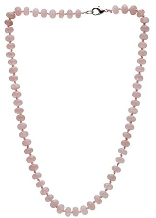 Treasure Bay Women's Handmade Necklace 8mm Rondle Shape Gemstone Beaded Necklace (Pink rose Quartz)