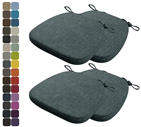 Kimgull 4er Set Stuhlkissen mit Bändern Bequeme Waschbare Rutschfestes Sitzkissen Ideal für zu Hause und Gartendekoration, viele Farben und Größen zur Auswahl (43x40x3CM Dunkelgrau Blau)
