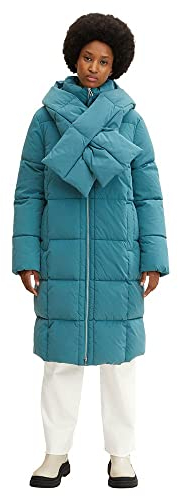 TOM TAILOR Damen Puffermantel mit Schaldetail 1032497, 13222 - Pastel Teal, M