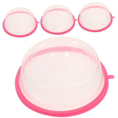 Beaupretty Kitchen Drip Catcher Tray 4pcs Microwave Splatter Cover Oven Plate Food Cover Guard Lid with Handle Kitchen Dish Bowl Cover for Refrigerator Microwave Oven Replacement Parts Red