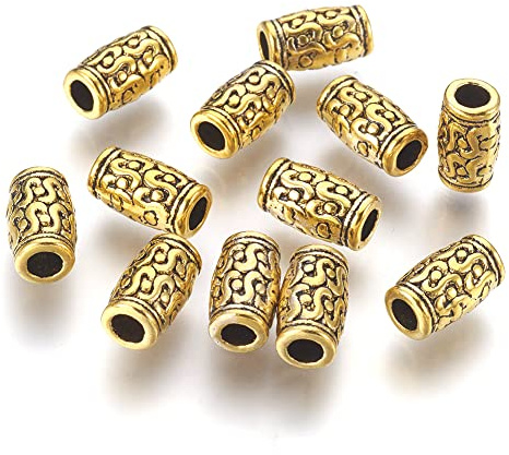 Perlin Metallperlen Antik Gold 20 Stück 12x7 mm Spacer Großlochperlen | für Lederband Paracord Makramee Bartschmuck Dreadlocks Boho Schmuck DIY Bastelprojekte und Schmuckreparatur