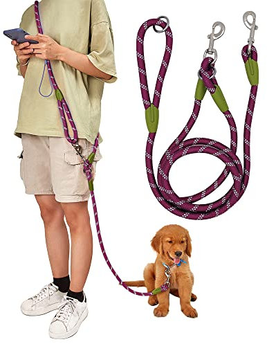 pawstrip Hands Free Dog Leash Crossbody Dog Running Leash Handsfree Pet Rope for Hiking Training Heavy Duty Reflective Pet Walking Belt (Purple)