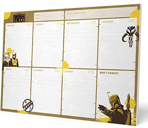 Grupo Erik Wochenplaner Block A4 Kalender Planer Star Wars Tischkalender Block - Kalender Planer The Book of Boba Fett - Tischplaner A4 - Tischkalender ohne Datum - Schreibtischunterlage Papier
