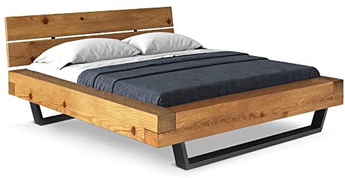 moebel-eins CURBY Balkenbett mit Holz-Kopfteil, Kufenfuß, Material Massivholz, 200 x 220 cm, Natur