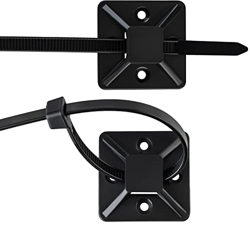 ISOLATECH 50 Stk. Kabelbinder 100mm x 2,5mm schwarz mit 50 Stk. Klebesockeln 19mm x 19mm Set - UV-beständige Wand Kabelbefestigung selbstklebend, für Innen & Außen
