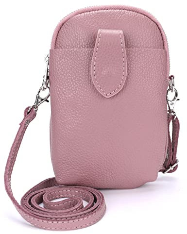 Kleine Damen Leder Umhängetasche, Ital. Handtasche Handy Echtleder, Crossbody Schultertasche für Frauen Mädchen, 0002111070, Tasche Farben:light rosa