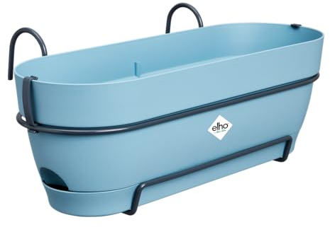 elho Vibia Campana Balkonkasten Allin1 50 mit Wasserreservoir - Blumentopf Balkongeländer - 100% recyceltem Plastik - Ø 50.4 x H 17.7 cm - Blau/Vintage Blau
