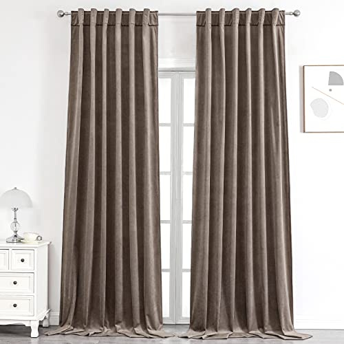 Benedeco Taupe Samtvorhänge für Schlafzimmer, Fenster mit Rückenschlaufe, super weiche Vintage-Luxus-schwere Vorhänge, Raumverdunkelung, B 132xL 274 cm, 2 Paneele