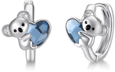 Koala Ohrringe 925 Sterling Silber Koala Huggie Creolen Hypoallergen Tier Kristall Ohrringe Koala Schmuck Geschenke für Frauen Mädchen