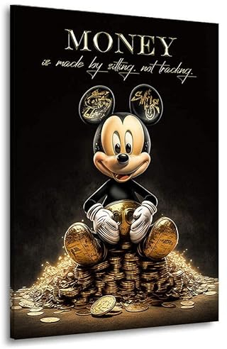 Kunstgestalten24 | Micky Maus Bild Gold | Mickey Maus Leinwandbild XXL für Wohnzimmer | 60x80x2cm