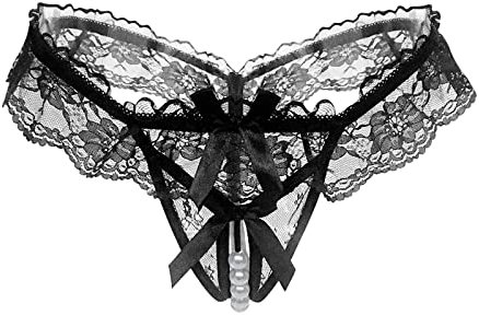 Viunychn Damen Spitze Sexy Tanga,Ouvert Slip Unterhosen,Niedrige Taille Offener Schritt V-String Thongs,Perspektive Höschen mit Perlen Blumen Bögen,Erotische Unterwäsche für Erwachsene