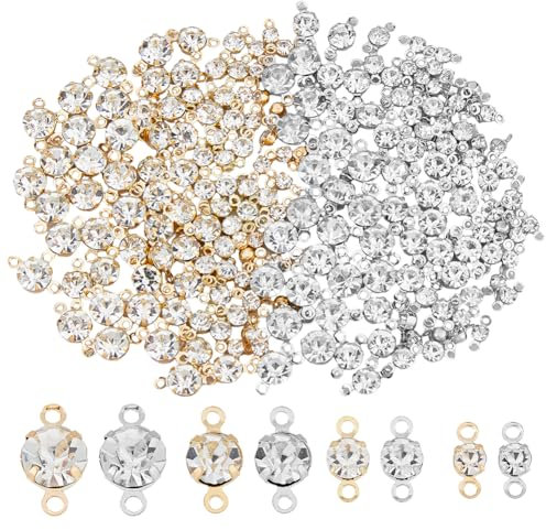 SUPERFINDINGS 192Pcs 4 Sizes Cubic Zirconia Links Rhinestones Bracelet Necklace Connector Pendant Platinum and Light Gold Crystal Diamond Round Charming Connectors for Jewelry Making, Hole: 1~1.2 mm