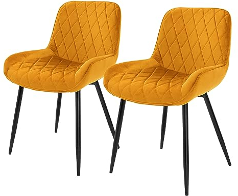ML-Design 2er Set Esszimmerstühle, Senfgelb, Sitzfläche aus Samt, Metallbeine, Esszimmerstuhl mit Rücken- und Armlehnen, Küchenstühle Küchenstuhl Wohnzimmerstühle Wohnzimmerstuhl Polsterstuhl Stühle