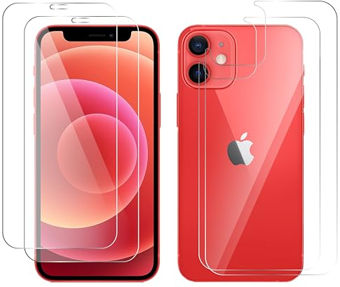 QUITECO 2 Panzer Schutz Glas + 2 Rückseite Folie Glas für iPhone 12 [2+2 Stück] Backcover und Front Schutz