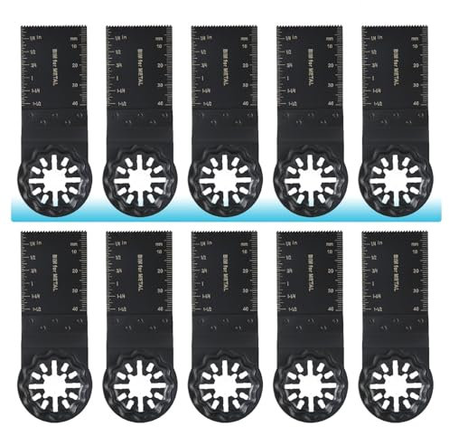 Hojas de sierra oscilante, 10 piezas 10 mm multifuncional oscilante hojas de sierra para madera, plástico, placas de yeso laminadas y otros materiales (10 piezas 34 mm bimetálicas)