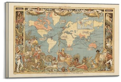 GEAD Vintage Landkarte Poster 1886 The British Empire, dekoratives Gemälde, Leinwand-Kunstbild, 30 x 45 cm