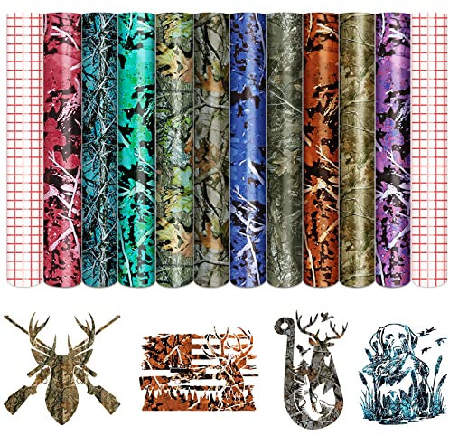 Tintnut Vinylfolie Plotter, 10Pack 30cmx 25cm Camo-Baum Plotterfolie Vinyl mit 2 Transferfolie Plotter für Cricut, und andere Plotter