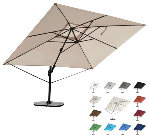 RS Trade 3x4 m Sonnenschirm 4-fach axial und 5-fach horizontal neigbar inkl. Schutzhülle & Windsicherung 360 Grad drehbar Ampelschirm Marktschirm Gartenschirm 300 x 400 cm mit Aluständer