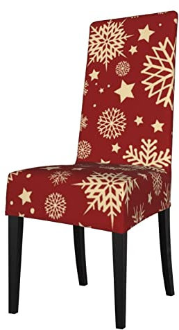 XqmarT Stuhlhussen Weihnachten Gold Schneeflocke Rot Weihnachten Sitzschutz Stretch Esszimmerstuhl Schonbezug Sitzbezug für Stühle