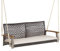 COSTWAY Banco Columpio de Exterior con 2 Asientos, Columpio de Ratán PE, Respaldo Curvado y Reposabrazos de Madera de Acacia, Carga 360 kg, Columpio Pórtico Veranda Patio Jardín (con cojin Blanco)