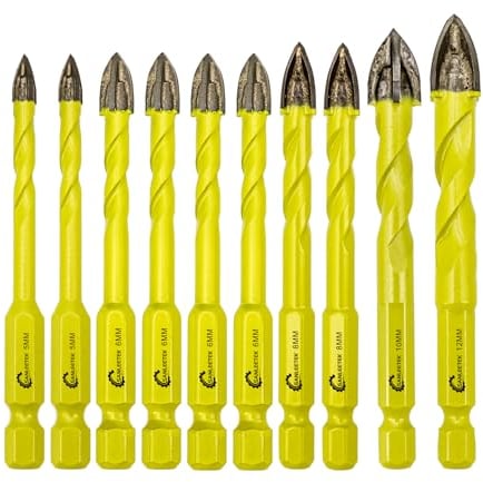 SANLEETEK Masonry Carbide Drill Bits Set - 10pcs 5MM*2+6MM*4+8MM*2+10MM+12MM Tungsten Carbide Tip with Quick Change Hex Shank for Wood Plastic Masonry Ceramic Tile Concrete