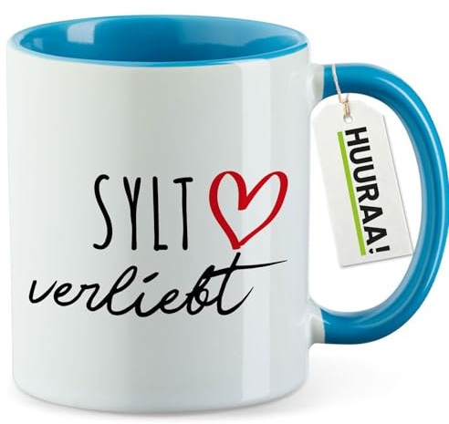 Huuraa Kaffeetasse Sylt verliebt 330ml Blau Keramik Kaffeebecher Geschenkidee
