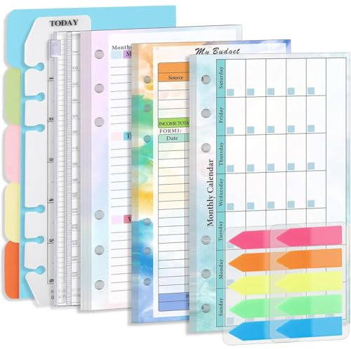 CRASPIRE A6 Budget Planner Refill Set 6-Holes Expense Budget Tracker Sheets Weekly Planner Monthly Calendar Inserts Cash Ledger Book Wallet Bill Organizer with Binder Pocket