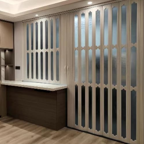 Puertas abatibles Puertas de acordeón correderas interiores para espacios pequeños, Puerta Plegable Negra con Tiradores y Cristal, Puertas plegables telescópicas para aseos/ salón/ restaurantes(6.5x7f